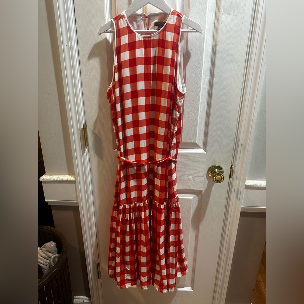 Ann Taylor Red & White Gingham Flared Sleeveless Dress Small - Picture 3 of 9